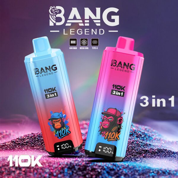 Bang Legend 110K Puffs 3 az 1-ben Vape – Ultra hosszú élettartam, hálós tekercs, Type-C töltés, 12 ízkombó