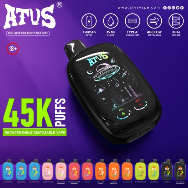 ATVS Smart Touch Screen 45000 Puffs Disposable Vape | Prémium Egyszer Használatos E-cigaretta OLED Képernyővel