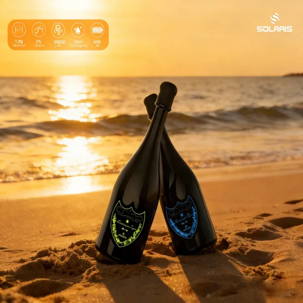 🍾 Solaris Champagne 30000 Puffs – LED-es, Type-C Tölthető Egyszerhasználatos E-Cigaretta