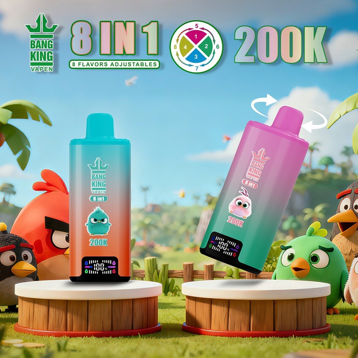 Bang_King_200000_Puffs_8in1_Vape_8_Worlds_8_Flavors_200K_Power-1-1.jpg Bang King 200K Puffs Disposable Vape – 200000 slukk, 8 az 1-ben ízek, nagy kapacitású vape - Image 1