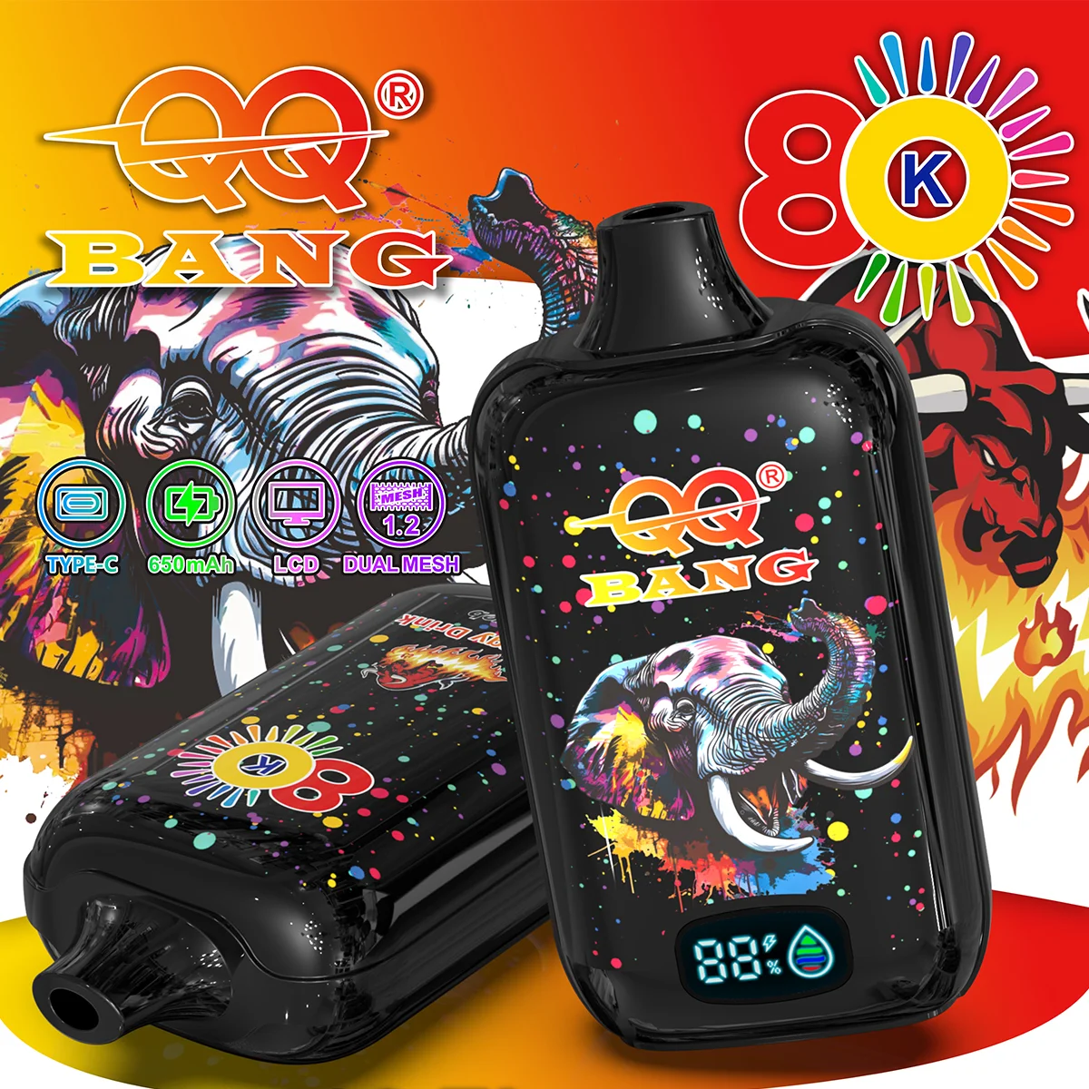QQ-Bang-80K-Elephant-Level-Power-Rich-Flavor-Energy-Drink 🔥 QQ Bang 80K – 80 000 Puff Eldobható Vape | Type-C Újratölthető, Mesh Coil, LED kijelző - Image 1
