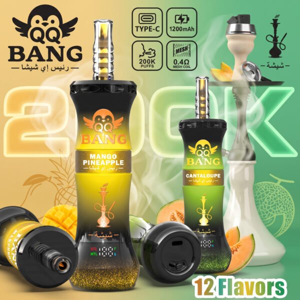 QQ Bang Shisha 200K Puffs – DTL/MTL Eldobható Vape, 200 000 Slukk, Triple Mesh, LCD Kijelző