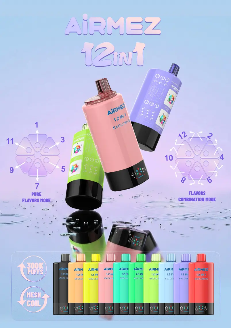 Airmez Exclusive 12 in 1 300K Puffs eldobható vape – 12 választható ízmód, 90 ml, 300 000 slukk